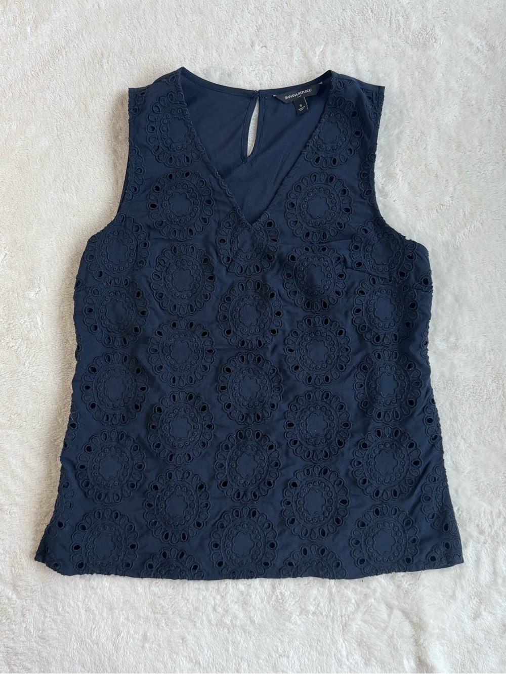 Banana Republic Milly Eyelet Embroidered Tank Top Navy S